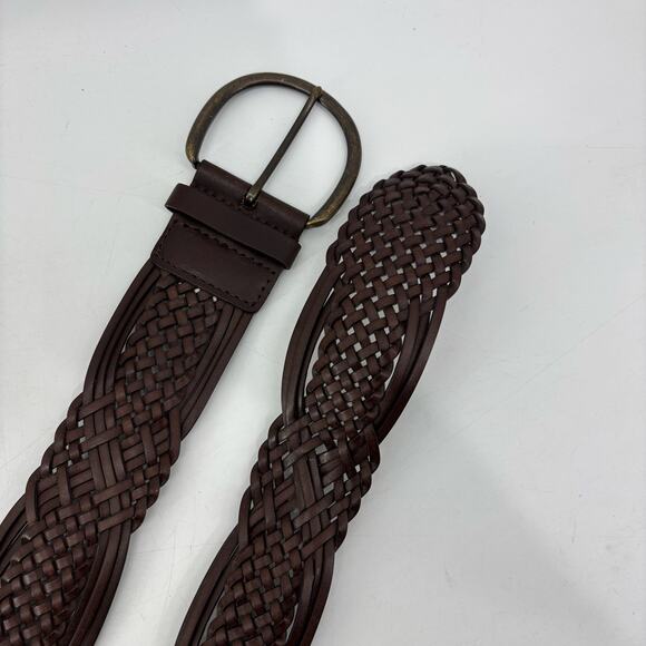 Womens Plus Sz 2XL Brown Leather Weaved Belt Wide Boho Casual - Picture 9 of 11